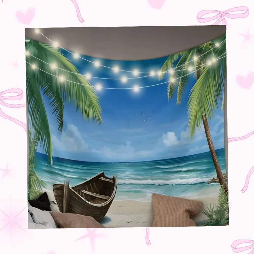 Tapestry Wall Hanging Summer Palm Tree Ocean Beach Boat Room Decor NWT